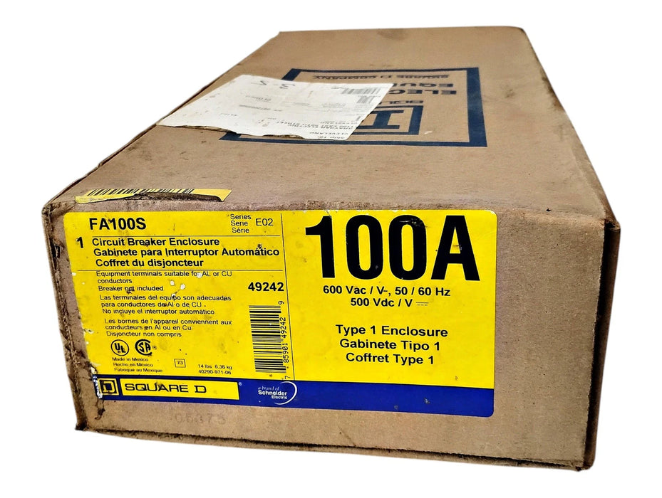 Square D FA100S 100 A 600 V AC / 500 V DC Type 1 Circuit Breaker Enclosure