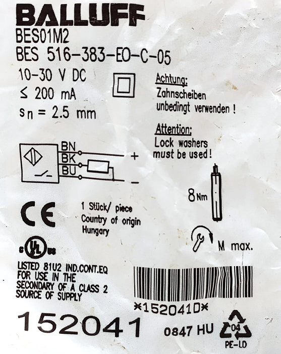 Balluff BES 516-383-EO-C-05 BES01M2 10-30 V DC Inductive Proximity Sensor