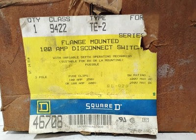 Square D 9422-TE-2 100 A 600 V AC 250 V DC Flange Moutned Disconnect Switch