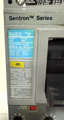 Siemens FXD63B150L 3 P 150 A 600 V Sentron Circuit Breaker