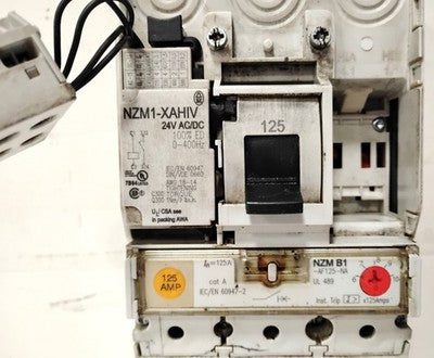 Moeller NZMB1-AF125-NA 125 A 480Y/277VAC Circuit Breaker w/ NZM1-XAHIV 24VAC/DC