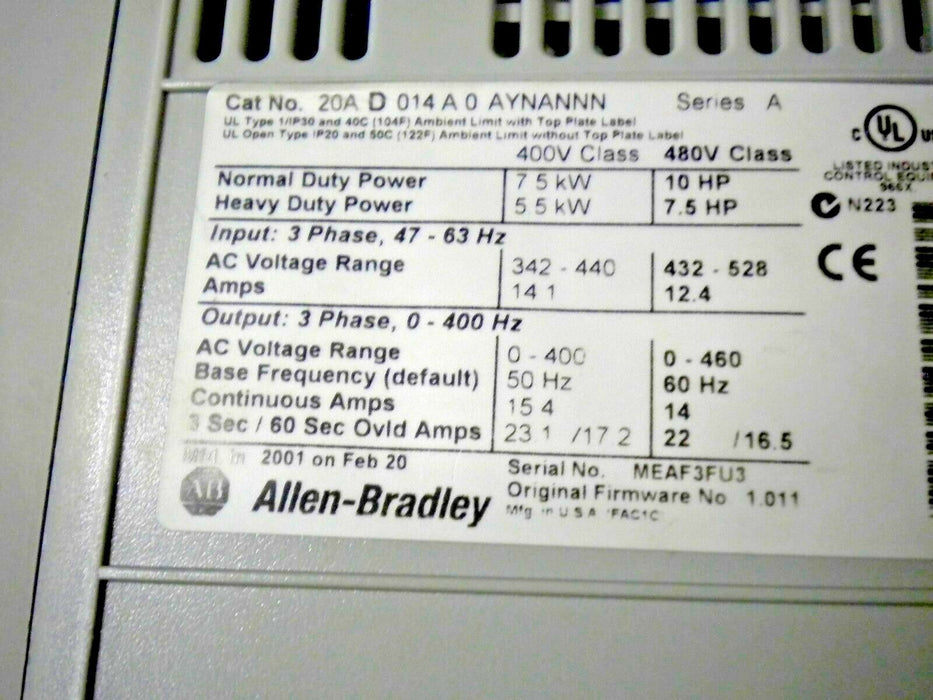 Allen-Bradley PowerFlex Drive 20AD014A0AYNANNN