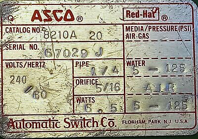 ASCO 8210-A20 240 V 60 Hz Solenoid Valve