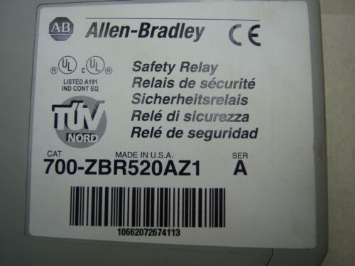 Allen-Bradley Safety Relay 700-ZBR520AZ1 5 Mon /2 Aux Circuits 24VDC 120V