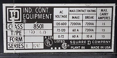 Square D 8501-H060 Relay