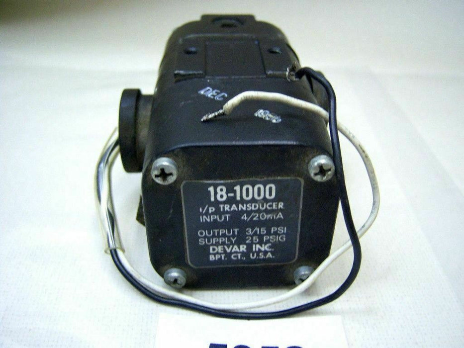 Devar Transducer 18-1000 Input 4/20 Ma Output 3/15 PSI 25 Psig