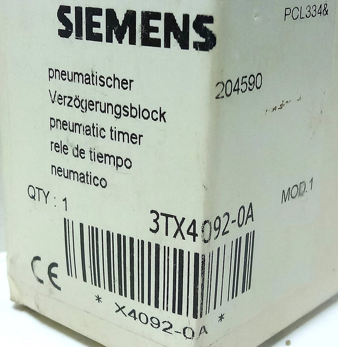 Siemens 3TX4092-0A 0.1-30 Second On-Delay Pneumatic Timer for Contactors