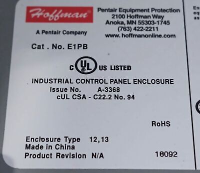 Hoffman E1PB Enclosure for Pushbutton