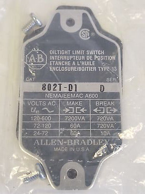 Allen-Bradley 802T-D1 Ser D Roller Plunger Limit Switch