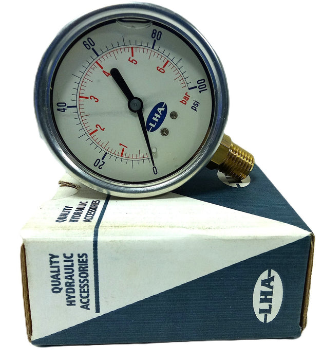 LHA PGL-A-63-N-B-100-S 0-100 psi Glycerin Filled Air Pressure Gauge