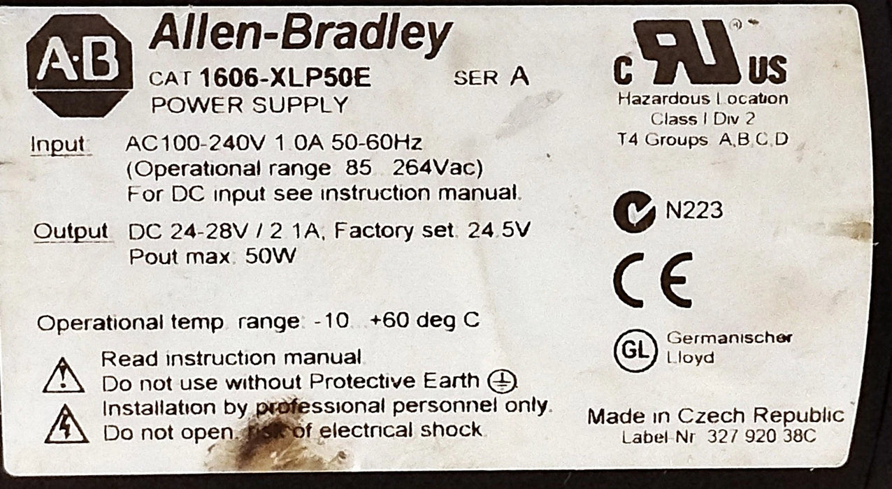 Allen-Bradley 1606-XLP50E 100-240VAC PLC Power Supply w/ 24-25VDC 50 W Output