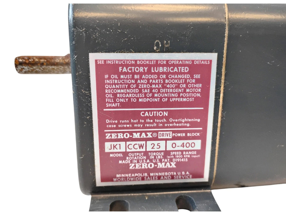 Zero-Max JK1-CCW-25-0-400 25 in-lbs Unidirectional Adjustable Speed Drive