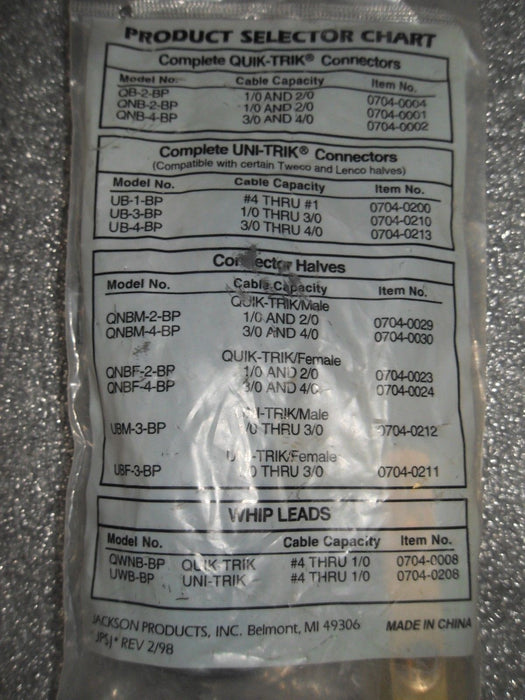 2 Jackson UBF-3-BP 0704-0211 Cable Connectors