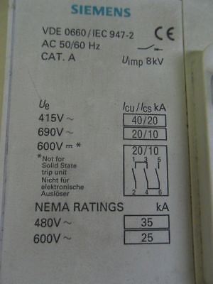 Siemens 3VF62115BM340AA0 Circuit Breaker 250A 3P 400/690V