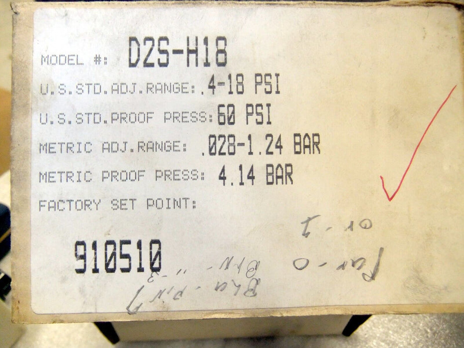 Barksdale D2S-H18 Pressure Switch