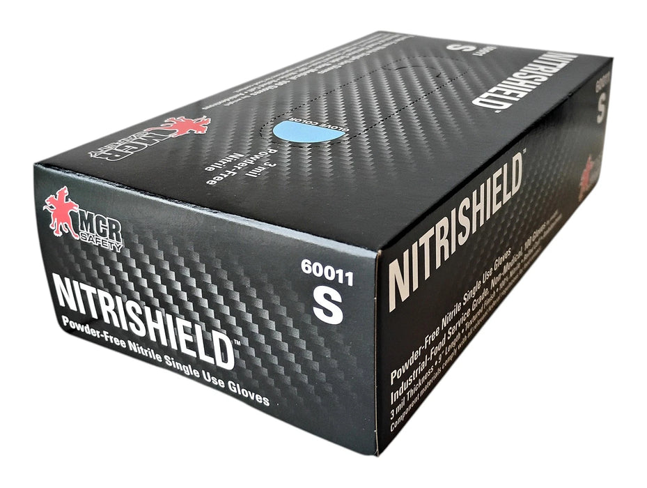 MCR Safety 60011S Small 3 Mil NITRISHIELD Powder-Free Nitrile Single Use Gloves