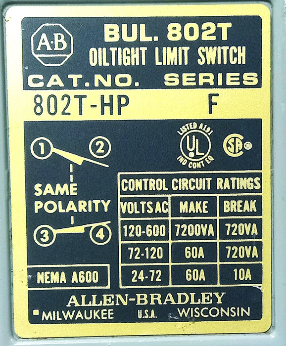 Allen-Bradley 802T-HP 600 V AC 10 A Oiltight Rotary Gear Limit Switch