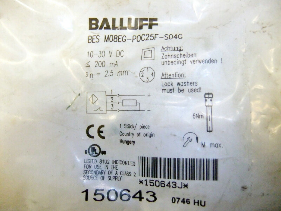 Balluff Inductive Proximity Sensor BES M08EG-POC25F-S04C