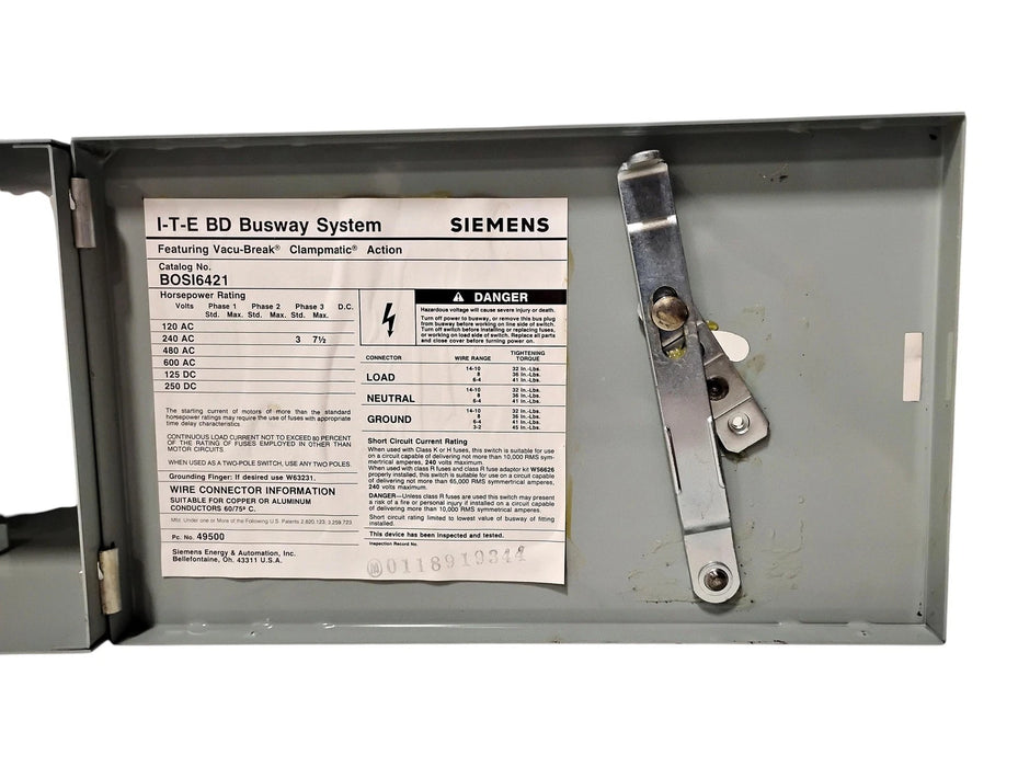 Siemens BOS16421 240 V 30 A 3 P Fusible BD Bus Plug