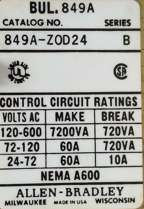 Allen-Bradley 849A-ZOD24 SER B Pneumatic Timing Relay
