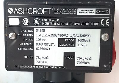 Ashcroft B424B 125/250/480 V AC 15 A 100-1000 PSI Pressure Switch