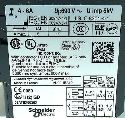 Telemecanique LRD10 600 V AC 4-6 A Adjustable Overload Protection Relay