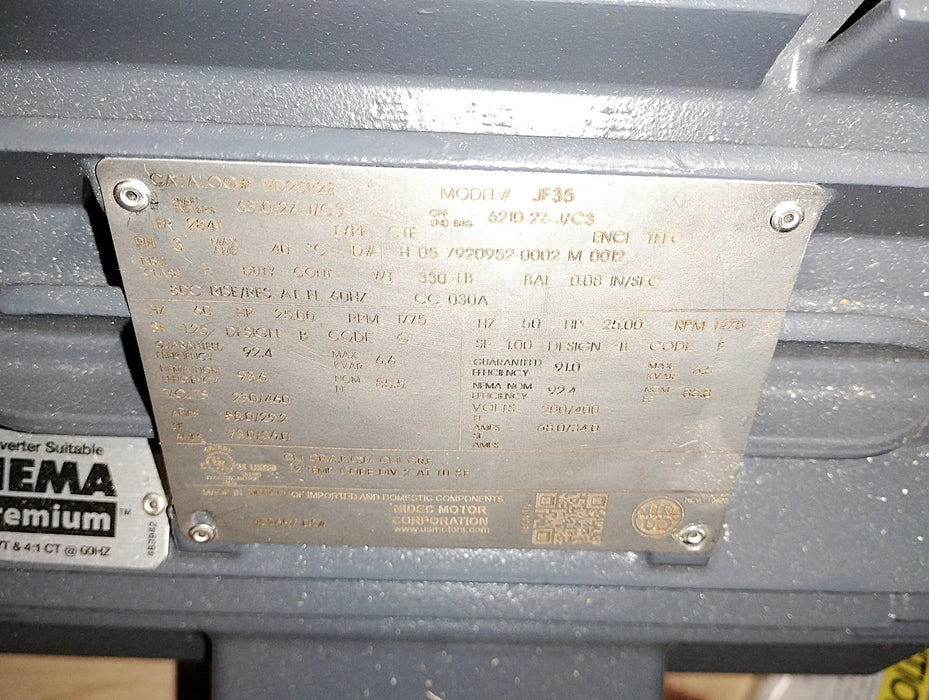 NIDEC US Motors HD25P2E 230/460 200/400 V 1775/1475RPM 25HP Cast Iron 284T Motor