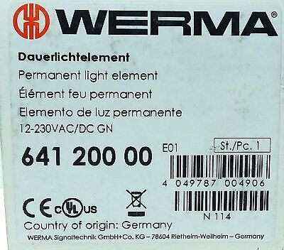 WERMA 641.200.00 12-230 V AC/DC Green Steady Beacon Light Lens No Bulb