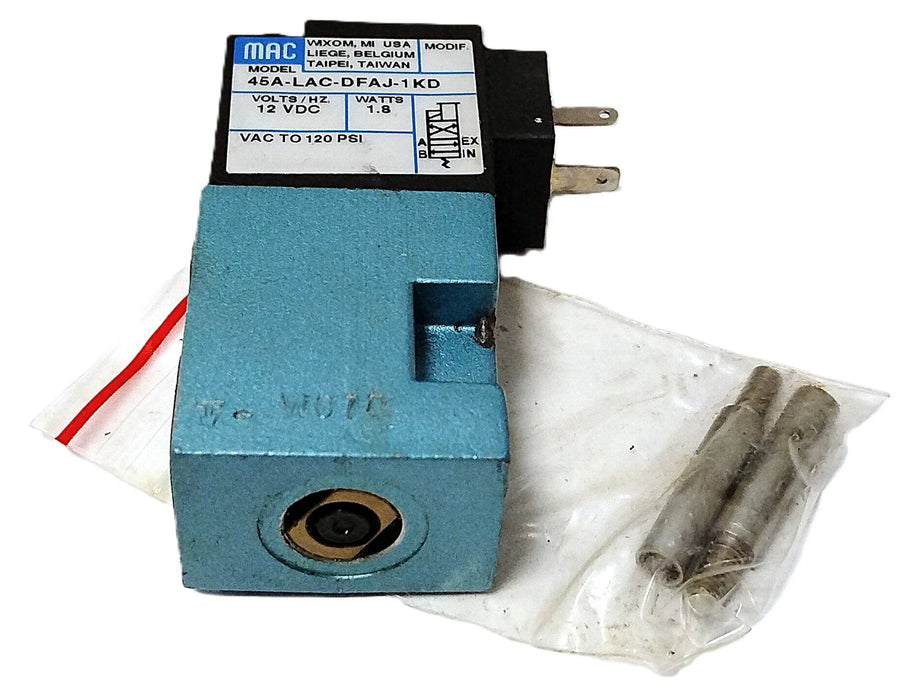MAC Valves 45A-LAC-DFAJ-1KD VAC-120 psi Solenoid Valve w/ 12 V DC Coil