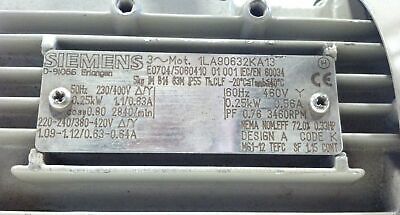 Siemens 1LA90632KA13 3 PH 380-420 V 3460 RPM Low Voltage Motor