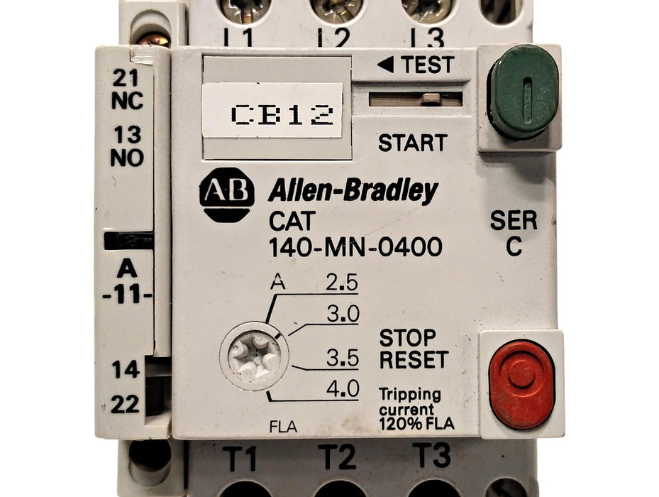 Allen-Bradley 140-MN-0400 Ser C 660 V AC 2.4-4.0 A Manual Starter w/ 140-A11 Aux