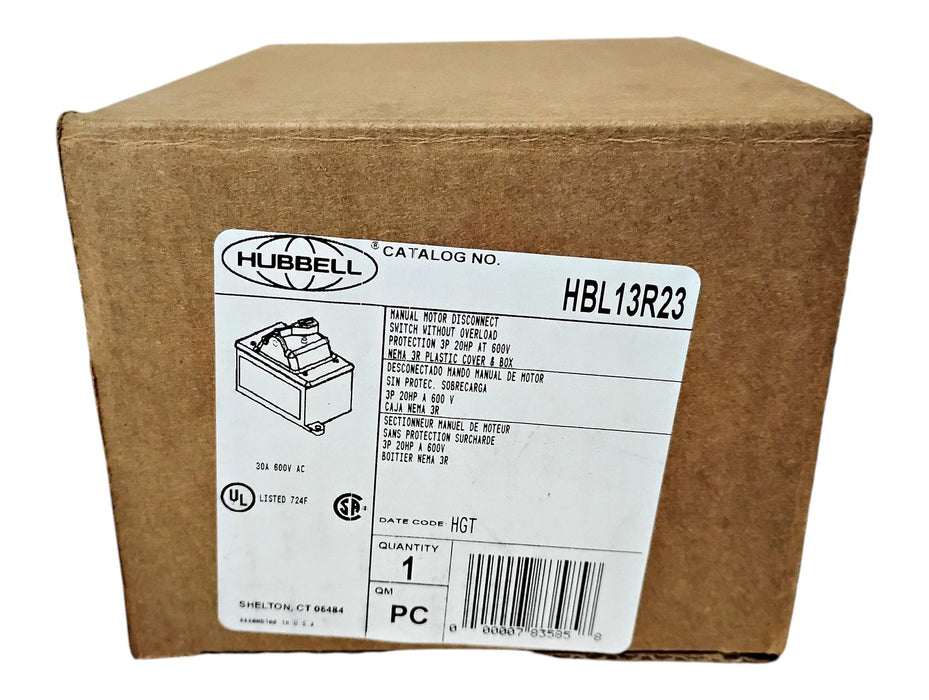 Hubbell HBL13R23 600 V 30 A 3 P 20 HP Manual Motor Disconnect Switch