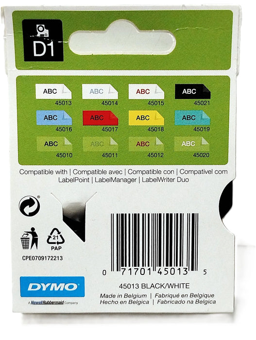 Dymo 45013 S0720530 1/2 in White Polyester Plastic Label Tape w/ Adhesive Back