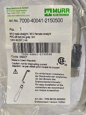 Murr Elektronik 7000-40041-2150500 5 m PLC Cable with M12 Connectors