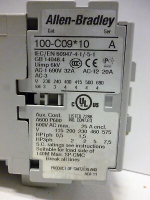 Allen-Bradley 100-C09D10 9 A Contactor with 110/120 V Coil