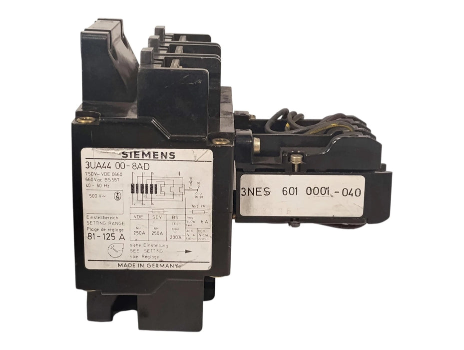 Siemens 3UA44-00-8AD 3NES 601 0001-040 600 V AC 81-125 A Thermal Overload Relay