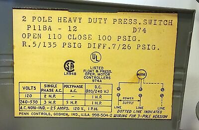 Penn Controls P11BA-12 Heavy Duty Pressure Switch