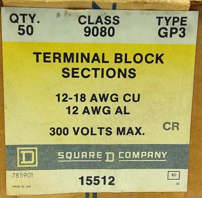 Square D 9080-GP3 300 V 12-18 AWG Terminal Block Sections