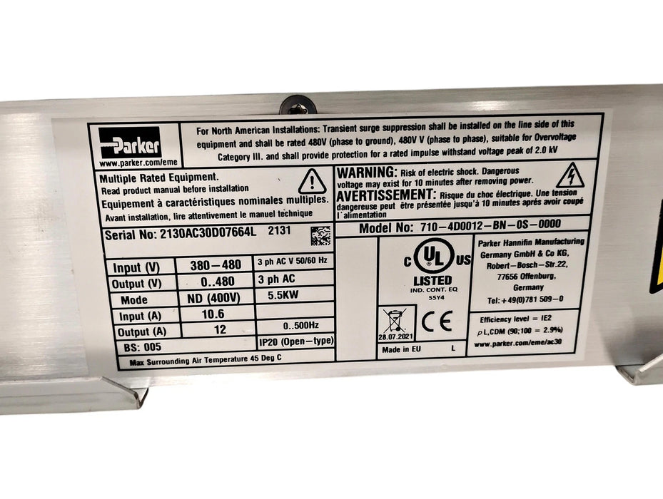 Parker 710-4D0012-BN-0S-0000 380-480V Power Stack w/ 31V-4D0012-BN-2S-0000 Drive