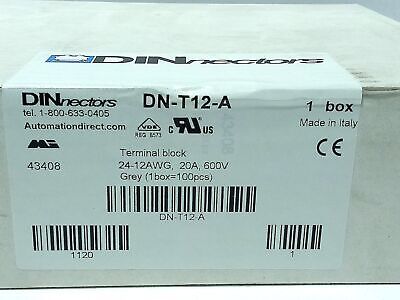 AutomationDirect DN-T12-A DINnectors 600 V 20 A DIN Rail Terminal Blocks(100pcs)