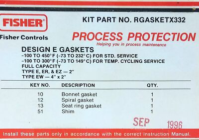 Fisher RGASKETX322 Type E 1 1/2 in SS/Graphite Gasket Set