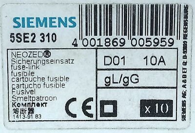 Siemens 5SE2310 NEOZED 400 V AC 10 A Ceramic Fuse Link