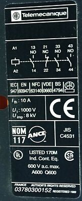 Telemecanique CA3DN31JD Control Relay w/ 12 V DC Coil