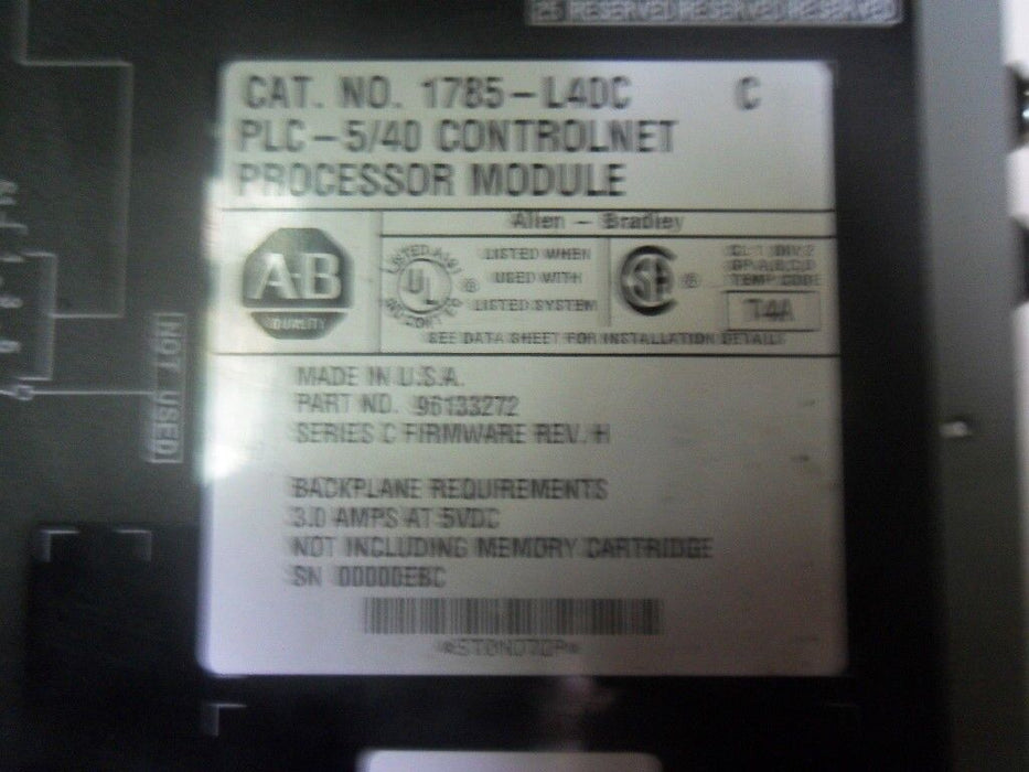 1 Allen-Bradley 1785-L40C CONTROL NET PROCESSOR CPU PLC-5/40C