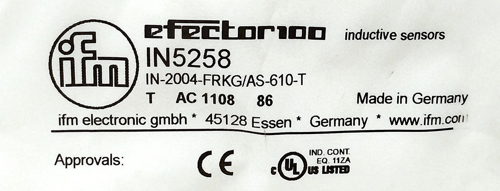 Efector IN-2004-FRKG/AS-610-T IN5258 10-55 V DC Inductive Proximity Sensor