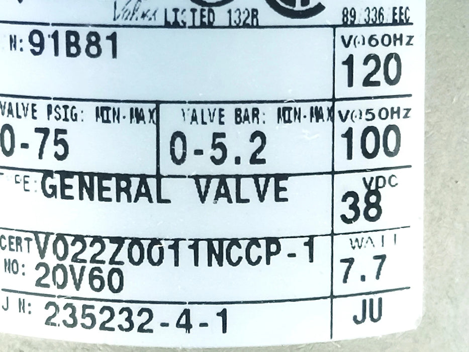Versa Valve 91B81 100/120VAC/38VDC 75 psig Solenoid Valve for Gardner Denver