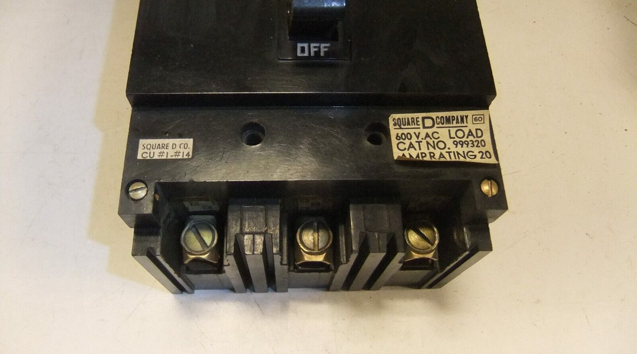 Square D Circuit Breaker 20A 3P 600 VAC 999320