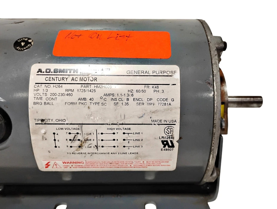 Century AO Smith H264 HM2H005 200-230/460 V 1/3 HP 1725/1425 RPM DP AC Motor