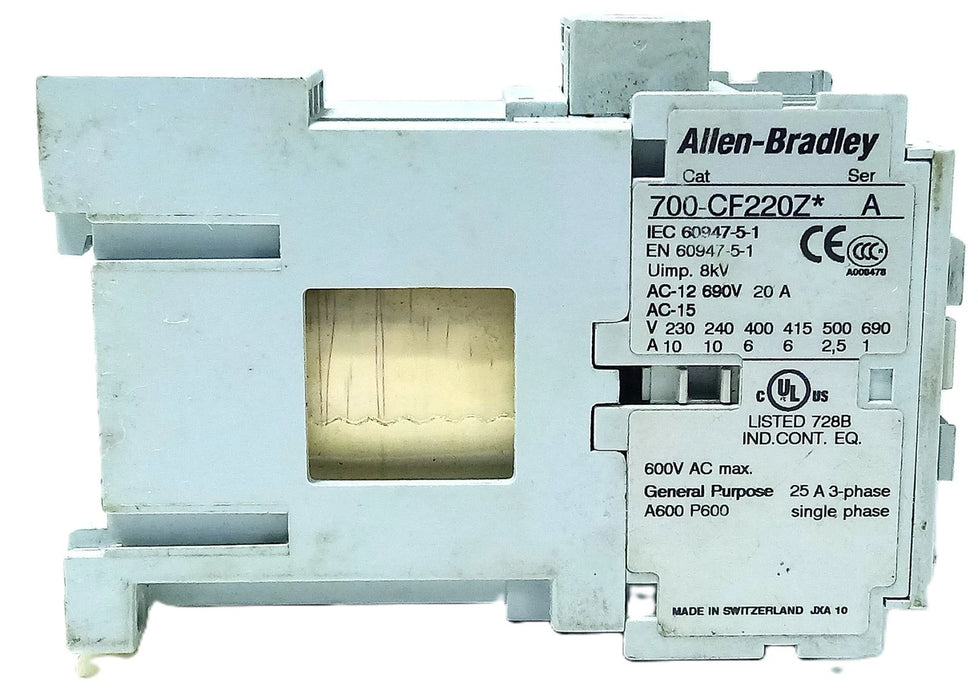Allen-Bradley 700-CF220ZJ 690 V AC 25 A Control Relay w/ 24 V DC Coil