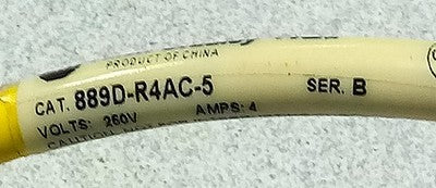 Allen-Bradley 889D-R4AC-5 PLC Cable w/ One 4 Pin DC Micro M12 Angled Connector